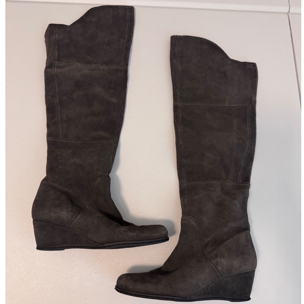 Franco‎ Sarto Abela Dark Grey Suede Over The Knee Wedge Boots Womens 7.5M cc